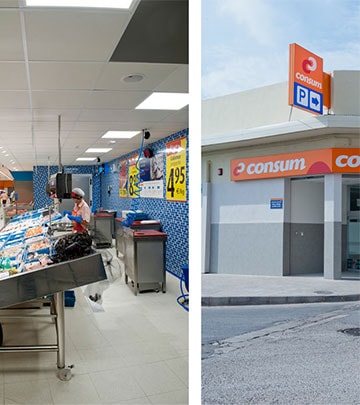 Philips Lighting menerangi ikan dan daging untuk menunjukkan kesegarannya di Supermarket Consum, Valencia