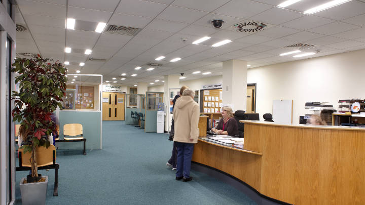 Reception of Sedgemoor District Council lit by energy-saving LED lights by Philips Lighting