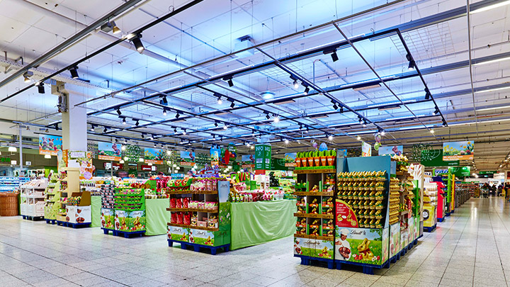Globus supermarket soft pastel up-lights blue