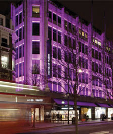British department store House of Fraser in London displays façade lighting