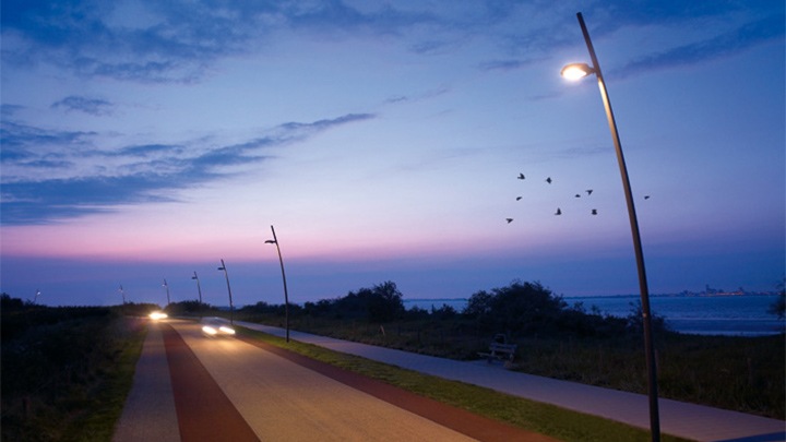 Street illuminated with Philips energy-efficient white light 