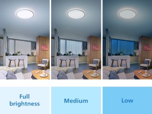 Efek cahaya di ruangan dengan bohlam LED Philips SceneSwitch dengan pengaturan kecerahan yang berbeda